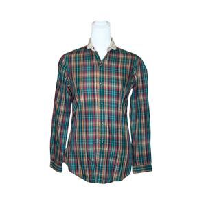 Vtg 90s Kenneth Gordon Tartan Plaid Shirt Holiday Christmas Academia Cabincore